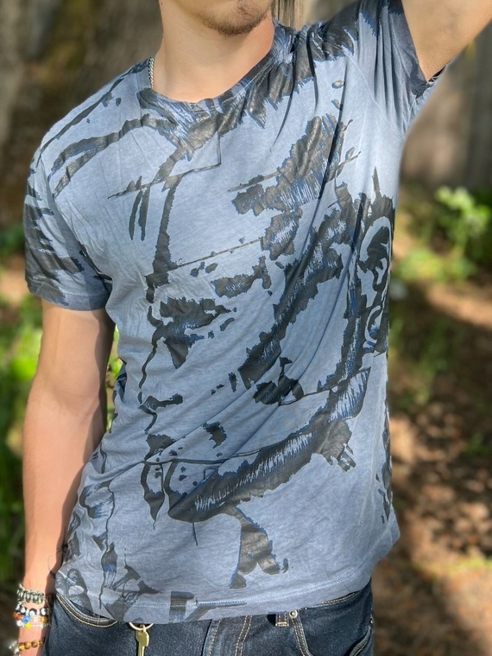 DIESEL ITALY MEN T SHIRT NAVY BLUE KNIGHT HEAD LOGO JEANS SIGNATURE